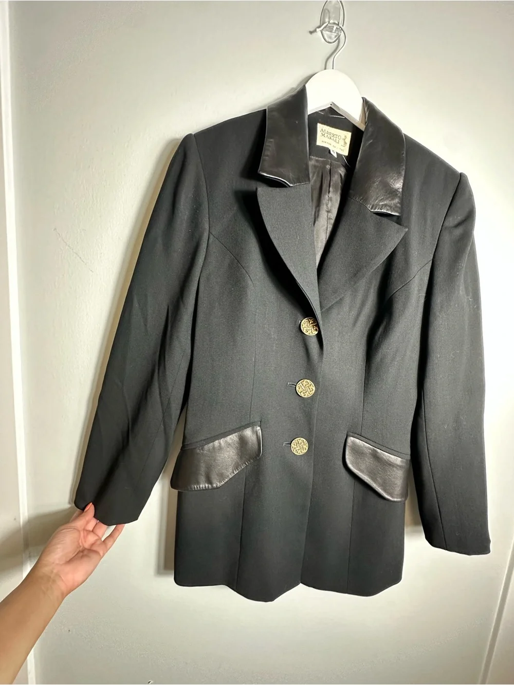 Alberto Makali Wool Leather Blazer Jacket Size 10
